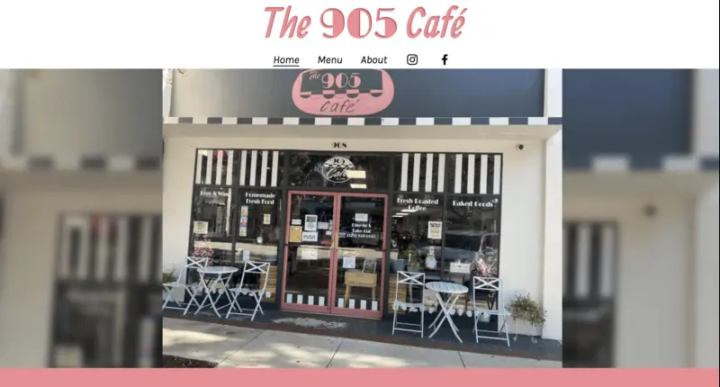 Cafe website for small business client desktop view